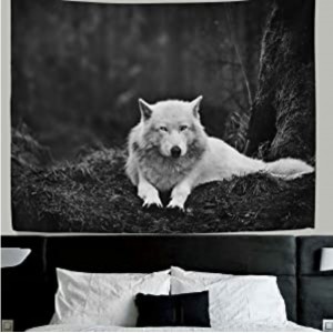 WellLee Wolf Wall Decor Forest Lone Wolf Fabric Tapestry Throw Dorm Bedroom Art Home Decor Tapestry Wall Hanging 60x40 Inch