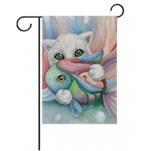 WellLee Watercolor Animal Cat Fish Garden Flag 28 X 40 Inch Polyester for Home Garden Decor